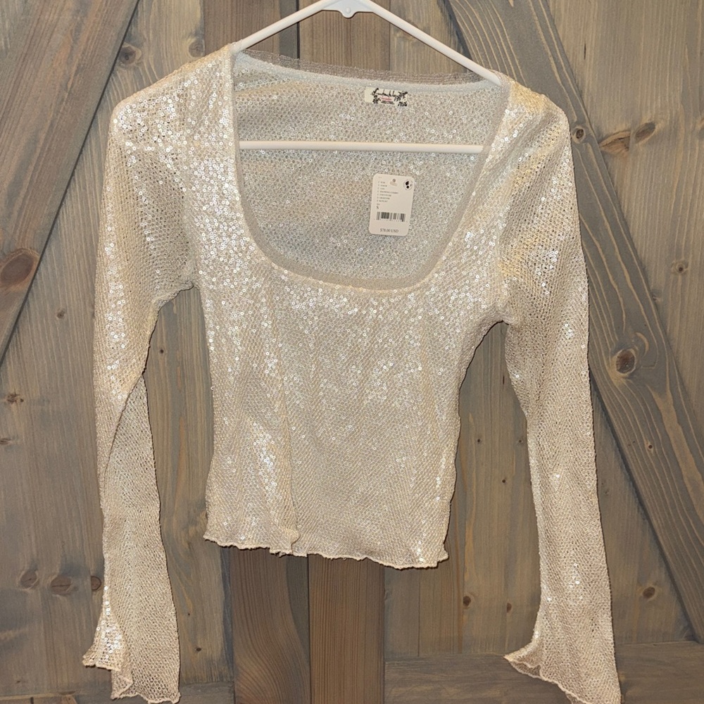 Free People Shimmering Silver Sequin Blouse